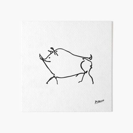 Pablo Picasso Line Art cute pig Artwork Sketch black and white Hand Drawn ink Silhouette HD High Quality Art Board Print