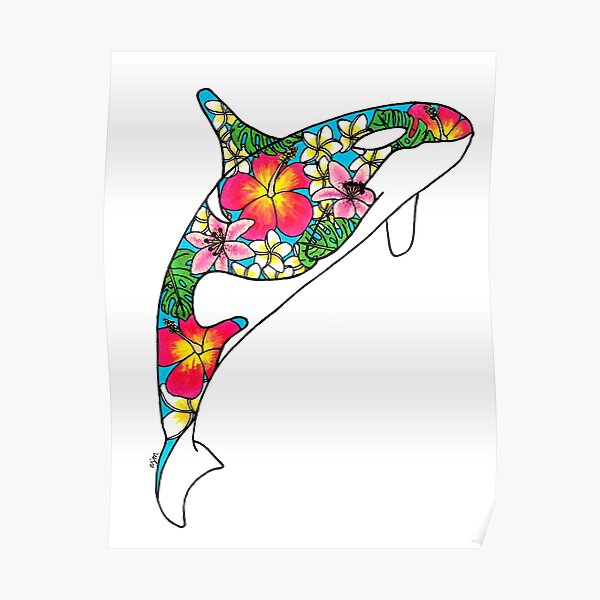 Orca with flowers Poster