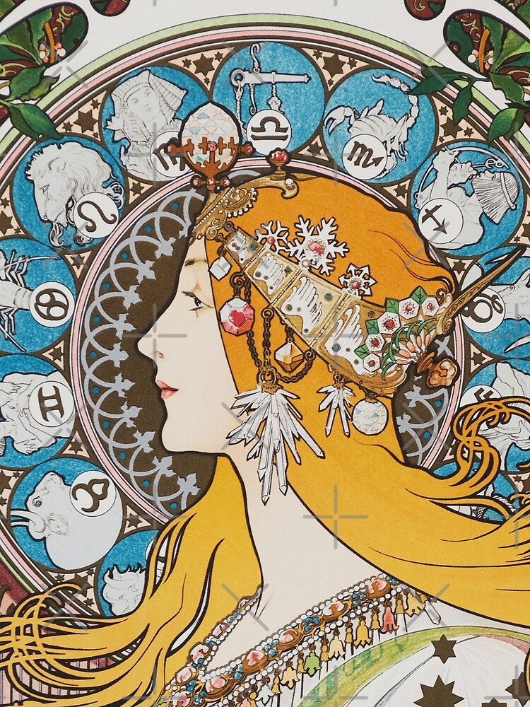 "Alphonse Mucha Zodiac calendar for La Plume 1897 vintage Art Nouveau