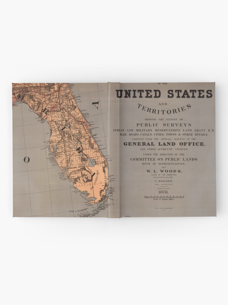 1878 Map of Florida Indian Military Rail Roads Canals Wall Art Poster Print