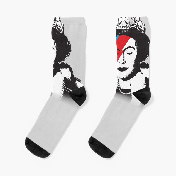Banksy UK England God Save the Queen Elisabeth with David Bowie rockband face makeup HD HIGH QUALITY ONLINE STORE Socks