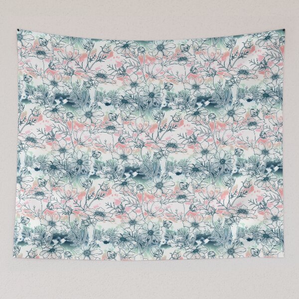 Item preview, Fields of Cosmos in Coral, Mint and Navy Tied Dye designed and sold by Gingerlique.
