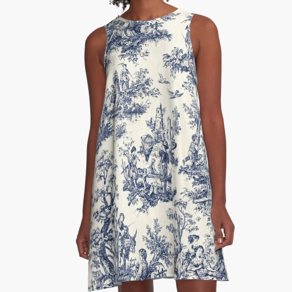 NOMADES Artsy vintage Toile de Jouy - Navy and white A-Line Dress