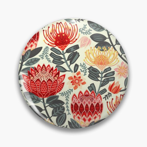 Protea Chintz - Grey & Red Pin
