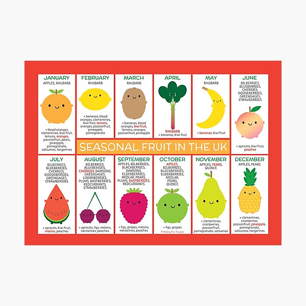 Item preview, UK Seasonal Fruits Chart designed and sold by marcelinesmith.