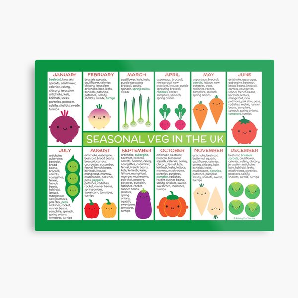 UK Seasonal Vegetables Chart Metal Print