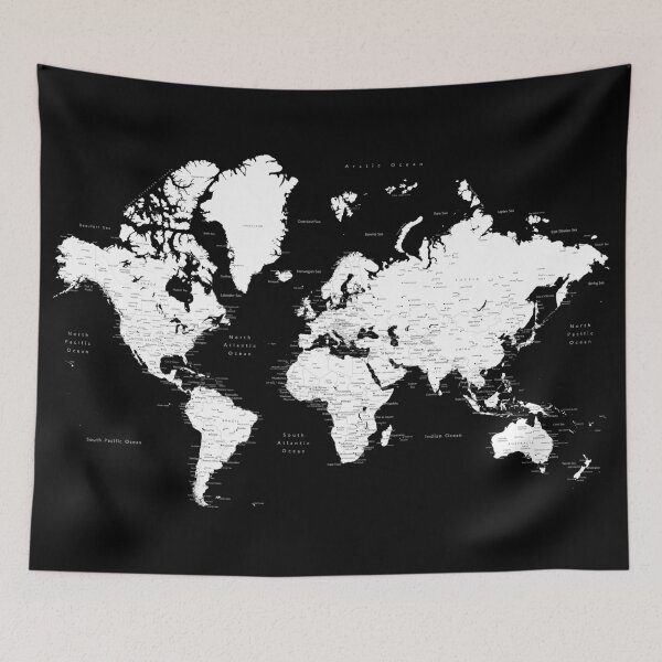 Item preview, Black and white world map with cities designed and sold by blursbyai.