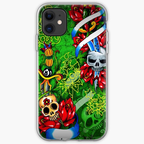 Traditional Skull Dagger & Rose Tattoos iPhone Soft Case