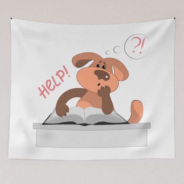 Item preview, The dog is sad over a very thick book and asks for help designed and sold by Magazin-Brenda.