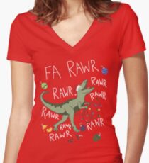 T-Rex Christmas Dinosaur - Dinosaur Christmas Women's Fitted V-Neck T-Shirt