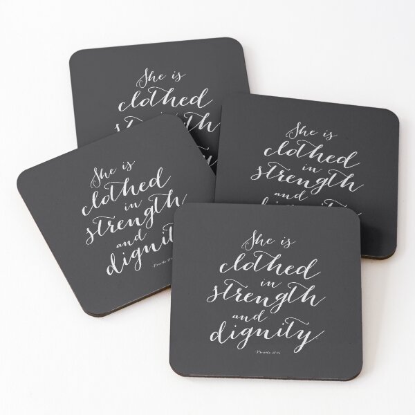 Item preview, She is Clothed in Strength and Dignity Typography Art in Black and white designed and sold by Kristen Glanzmann.