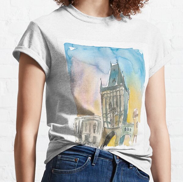 Powder Tower Prague Czech Republic At Sunset Classic T-Shirt