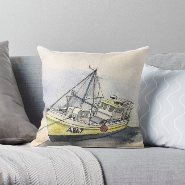 The Boat on New Quay Beach Throw Pillow