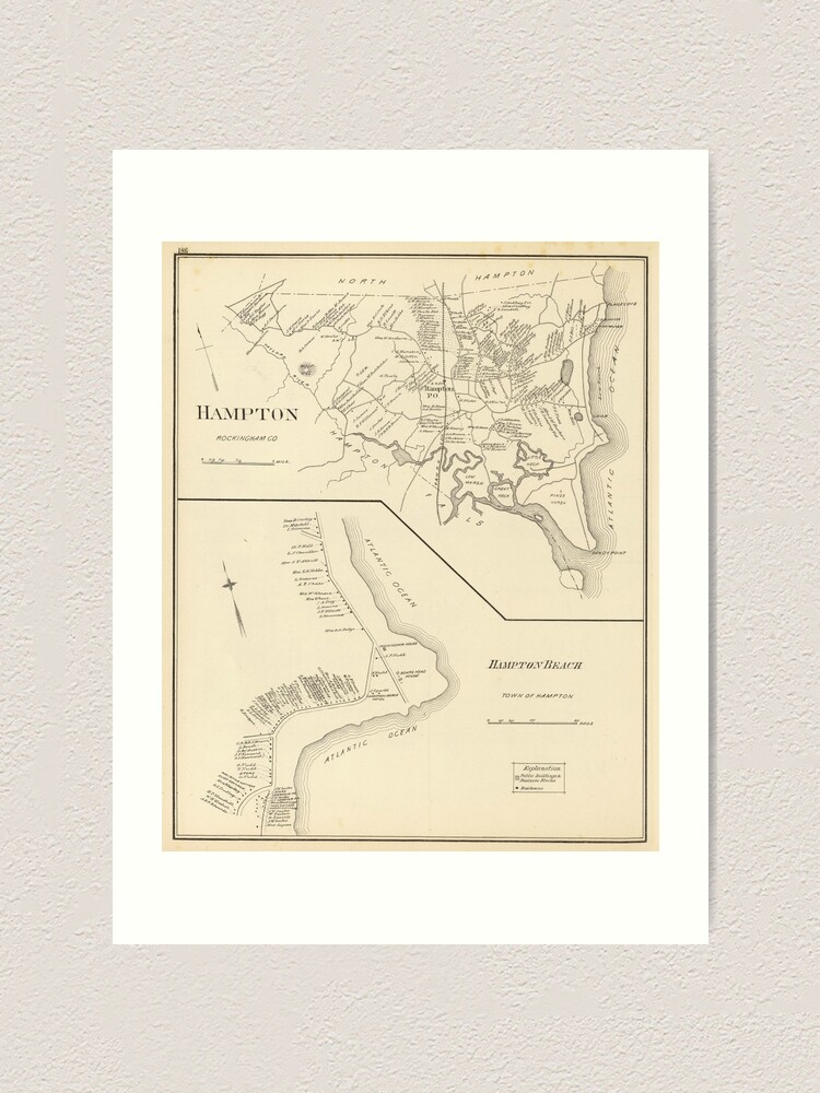 "Vintage Map Of Hampton Beach NH (1892)" Art Print By BravuraMedia ...