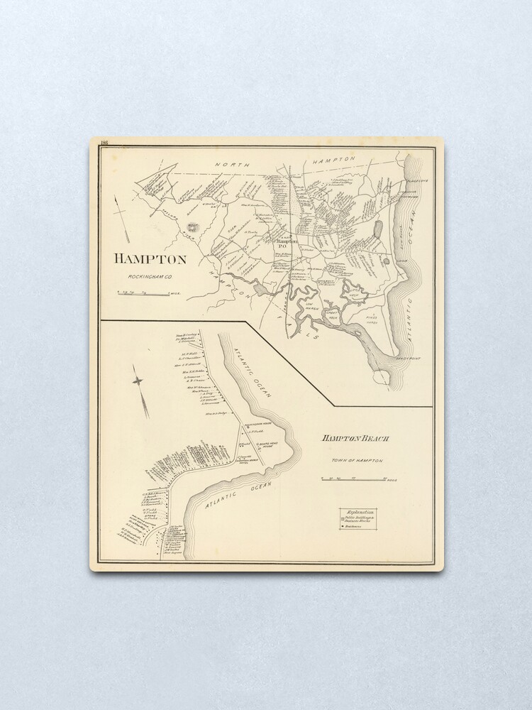 "Vintage Map Of Hampton Beach NH (1892)" Metal Print For Sale By ...