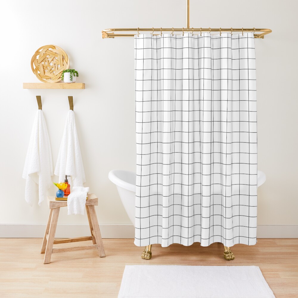 "Grid White & Black" Shower Curtain for Sale by soundlesswaves Redbubble