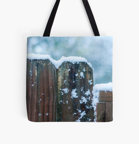 Snow on Fence All Over Print Tote Bag