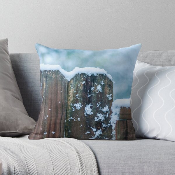 Snow on Fence Throw Pillow