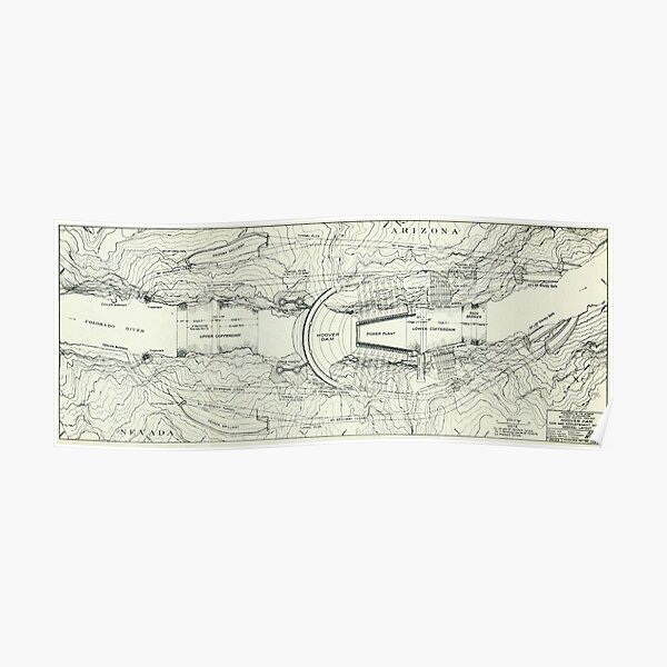 Vintage Map of The Hoover Dam (1930) Poster