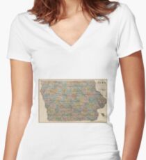 Vintage Map of Iowa (1875) Women's Fitted V-Neck T-Shirt