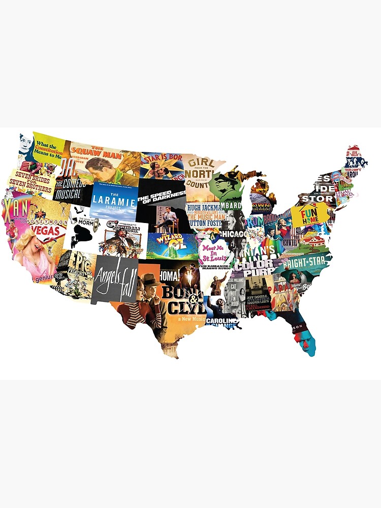 Disover Continental US Map of Broadway Shows Premium Matte Vertical Poster