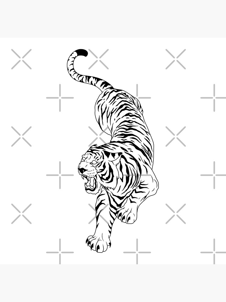 White Tiger Line Drawing Polygon Stripes Pattern Artwork Framed Wall Art  Print A4 