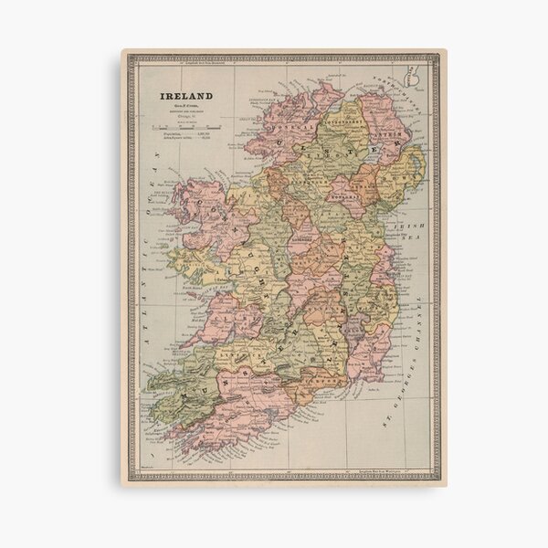 "Vintage Map of Ireland (1883)" Canvas Print for Sale by BravuraMedia
