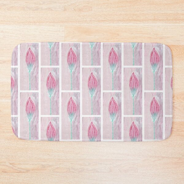Pink Tulip Painting Bath Mat
