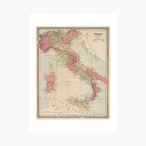 Vintage Map of Italy (1883) Art Print