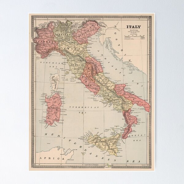 Item preview, Vintage Map of Italy (1883) designed and sold by BravuraMedia.