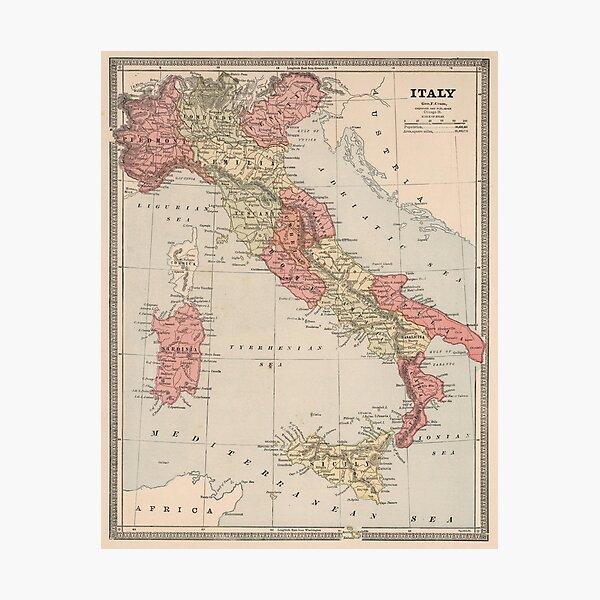 Item preview, Vintage Map of Italy (1883) designed and sold by BravuraMedia.