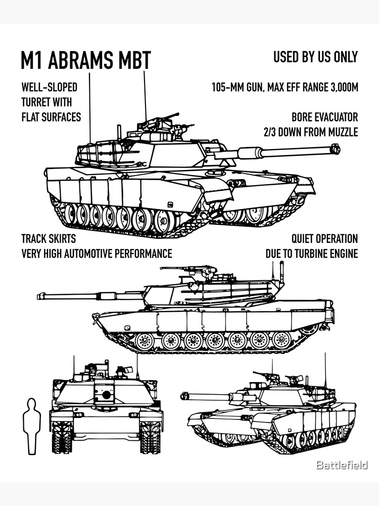"M1 Abrams US Army Tanks Schematic Recognition Blueprint Veteran Gift