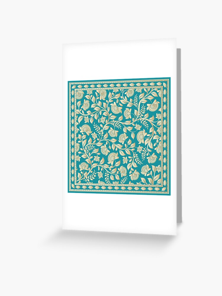 Paper-cut intertwining flower branches on a turquoise background.   Greeting Card for Sale by Skaska