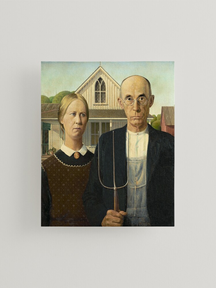 Grant DeVolson Wood American Gothic 1930 Classic Elderly Farmer Couple No Smile Famous American Painting HD Mounted Print