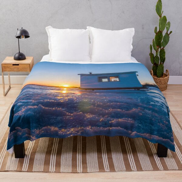 Item preview, Sunset, ice fishing hut, frozen lake designed and sold by RezieMart.