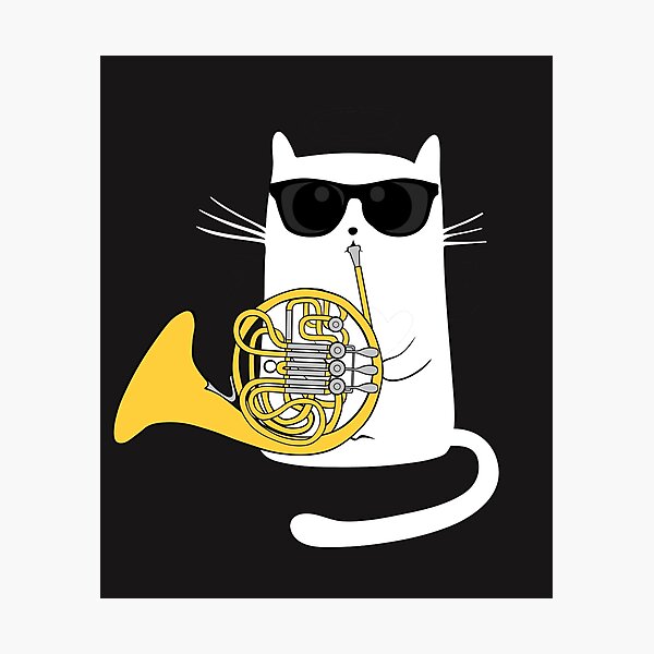 Jazz Cat Playing French Horn - Cool Smooth T-Shirt Photographic Print