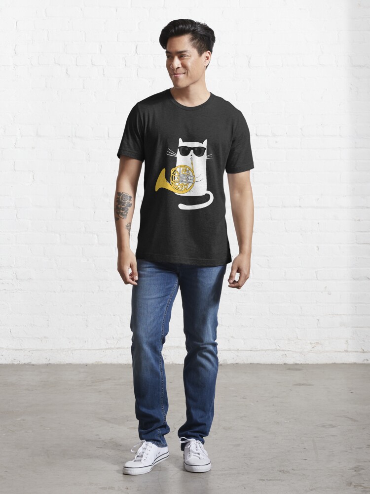 Alternate view of Jazz Cat Playing French Horn - Cool Smooth T-Shirt Essential T-Shirt