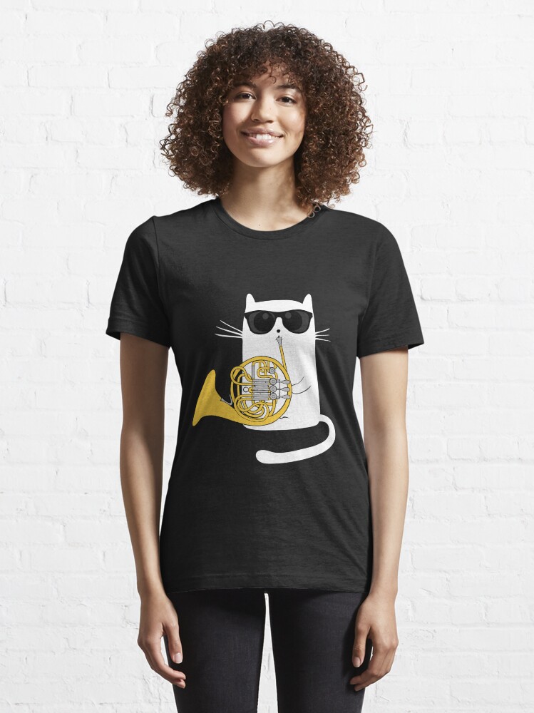 Alternate view of Jazz Cat Playing French Horn - Cool Smooth T-Shirt Essential T-Shirt