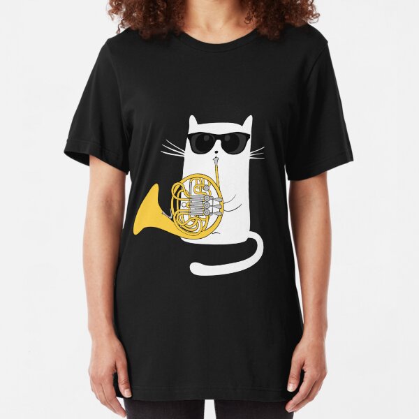 Jazz Cat Playing French Horn - Cool Smooth T-Shirt Slim Fit T-Shirt