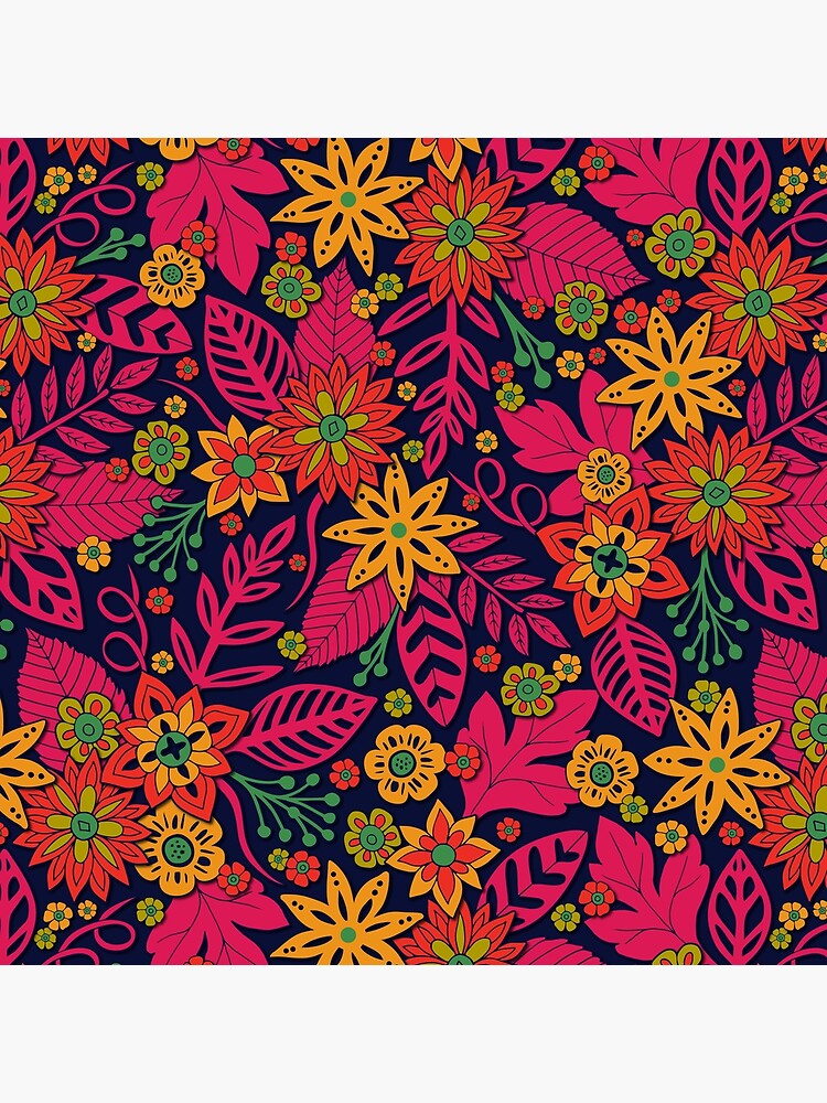 Vibrant Magenta, Orange, Yellow & Green Floral Pattern by somecallmebeth