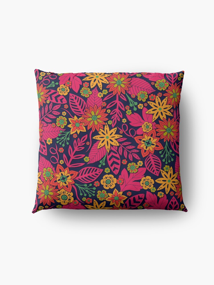 Alternate view of Vibrant Magenta, Orange, Yellow & Green Floral Pattern Floor Pillow