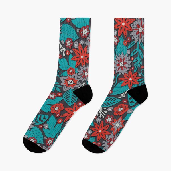 Item preview, Turquoise Blue, Red & Gray Floral Pattern designed and sold by somecallmebeth.