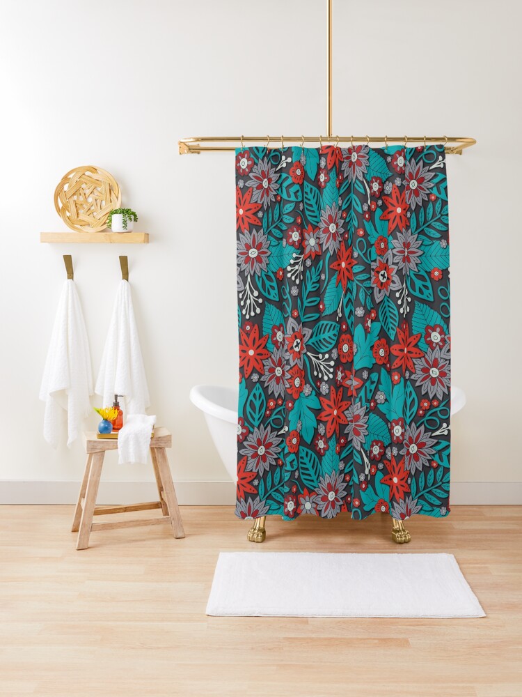 Red and best sale turquoise shower curtain