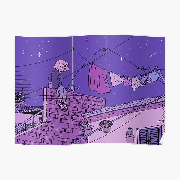 Don't look down, look up - A sad girl under a starry sky Poster