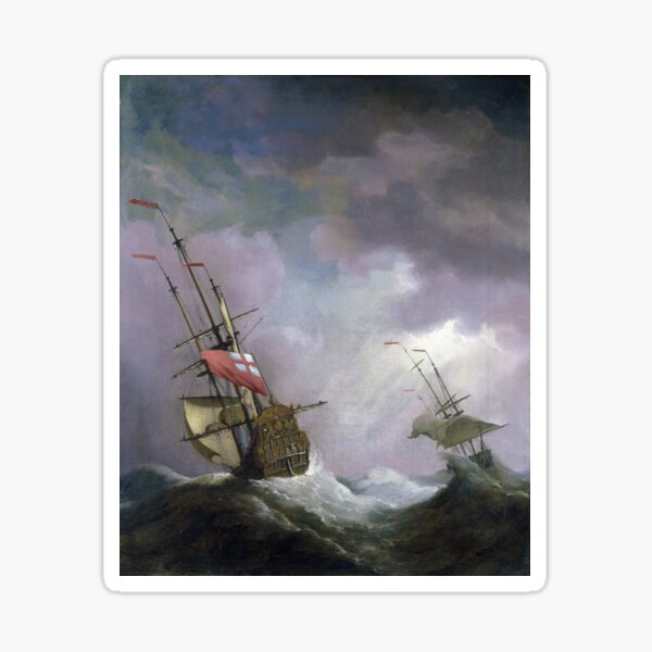 An English Ship at Sea Running In a Gale by Willem van de Velde the Younger (1700) Sticker
