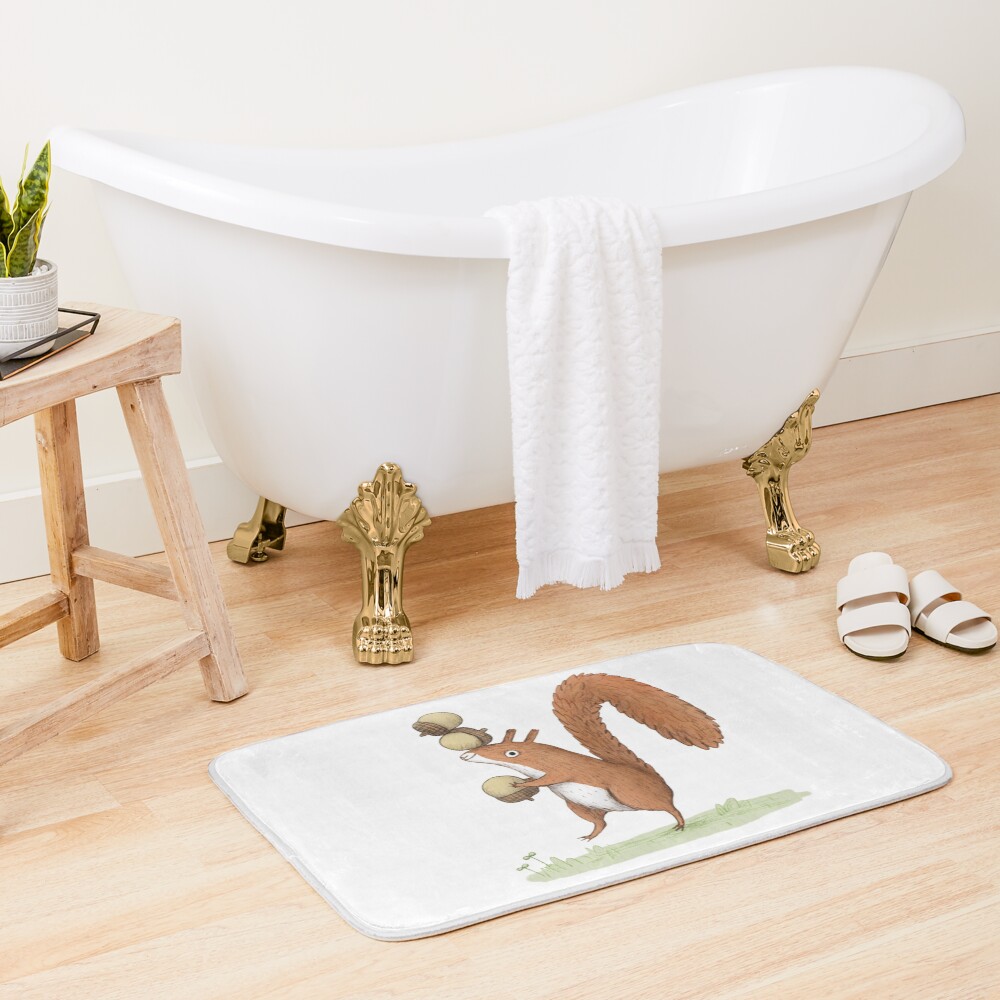 Squirrel With Acorns Bath Mat
