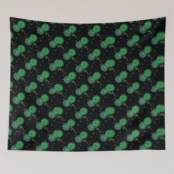 Item preview, Flower pattern on black background Green flowers designed and sold by mcb-jp.