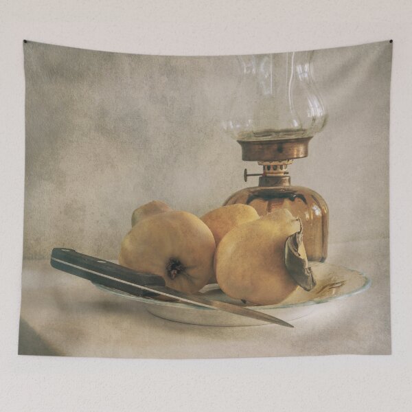 Item preview, Still life with plate of fresh quinces and oil lamp designed and sold by JBlaminsky.