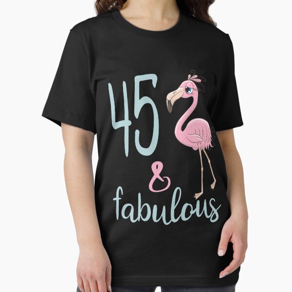 Vista previa del artículo con la obra «Flamingo fabuloso de 45 años para mujer Regalo de cumpleaños número 45 Lindo traje de fiesta de cumpleaños», diseñado y vendido por FunnySunny T-Shirts.