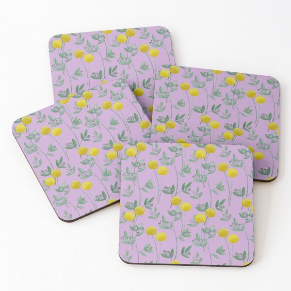 Item preview, Spring and summer time botanical pattern featuring seeded eucalyptus and yellow billybob's with purple background  designed and sold by Breece.